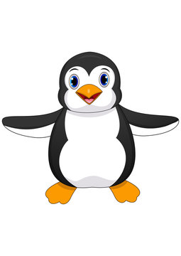 Illustration of cute baby penguin cartoon waving isolated on white background