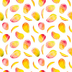 Watercolor seamless pattern with mango