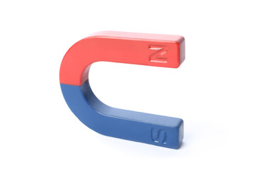 Red and blue horseshoe magnet isolated on white
