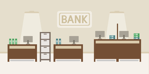 Modern bank interior design, flat style