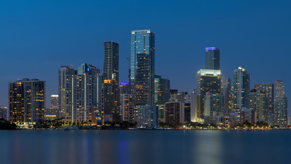 Fototapeta na wymiar Cityscape of the Miami skyline at night from Miami, Florida