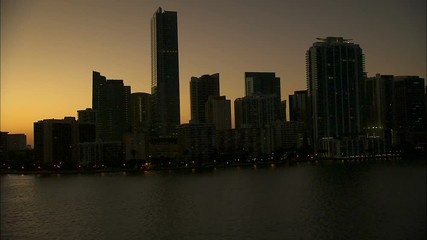 Aerial sunset of hotels and Condominiums Miami USA