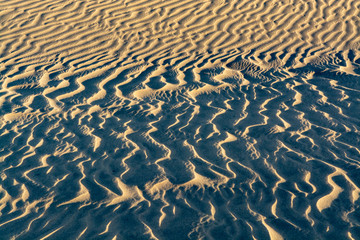 Background with sandy dune waves texture close up, copy space