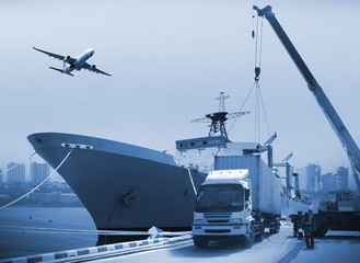 Transportation, import-export, commercial logistic, shipping business industry, container truck,...