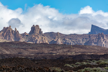 Volcanic lava fields on highest mountain in Spain Mount Teide, Tenetife, Canary Island, Spain