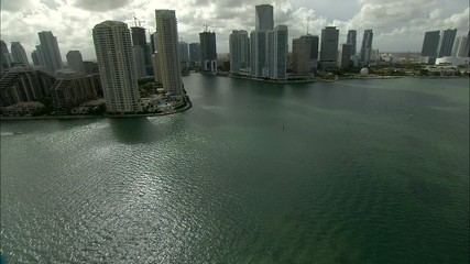 Aerial view Miami Skyscraper Financial Banking District Florida 