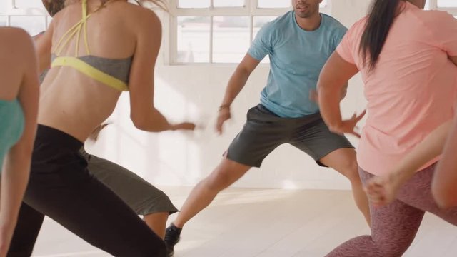 dance class instructor training group of multiracial people dancing practicing choreography moves having fun in fitness studio enjoying healthy active lifestyle