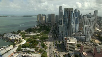 Aerial view Miami Skyscraper Financial Banking District Florida 