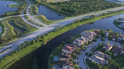 Aerial view waterfront homes Broward County Florida Miami