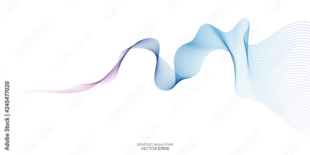 Poster Abstract vector colorful wave lines isolated on white background for design elements in technology, modern