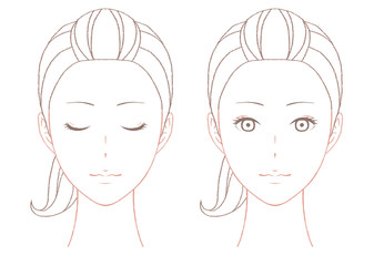 女性の顔の線画のセット
