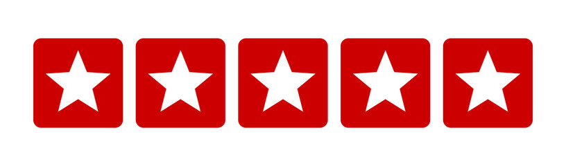 Five stars customer product rating review flat red icon for apps and websites