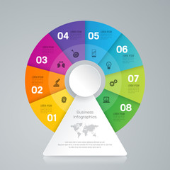 Infographics design vector and business icons with 8 options.