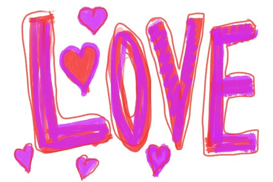 Retro Hippie Hand drawn scribble chalk board LOVE HEARTS I love you, typography script design