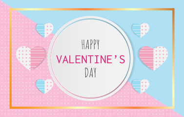 Paper art of Happy Valentine's Day text on white circle card on pastel color background