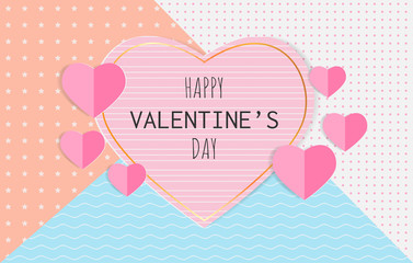 Paper art of Happy Valentine's Day text on heart on pastel background