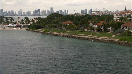 Aerial view Fisher Island apartments condominiums Miami 