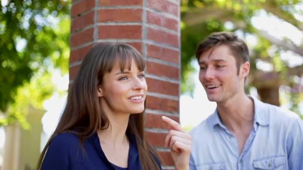American couple meeting outdoor in the park USA