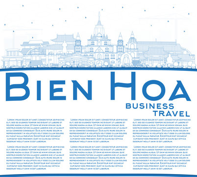 Outline Bien Hoa Vietnam City Skyline with Blue Buildings and Copy Space.