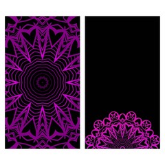 Card Template With Floral Mandala Pattern. The Front And Rear Side. Vector Illustration. purple color