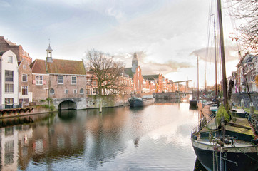 Fototapeta premium The historic Delfshaven, harbour port and the Pilgrim Fathers of Rotterdam, The Netherlands.