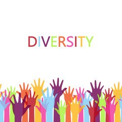 Diversity concept design, hands up with text	