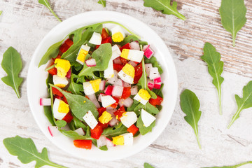 Fresh salad in glass bowl, dieting and healthy nutrition concept
