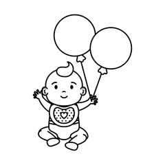 cute and little girl baby with balloons helium