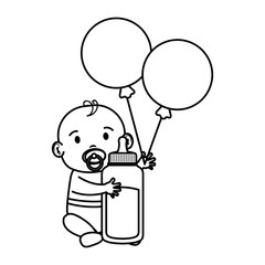 cute and little boy baby with milk bottle