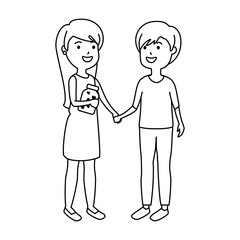 couple lovers with jar and hearts