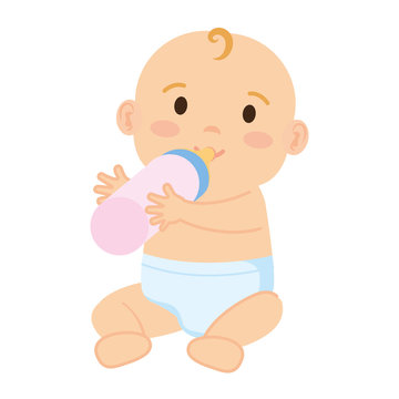 cute and little boy baby with milk bottle