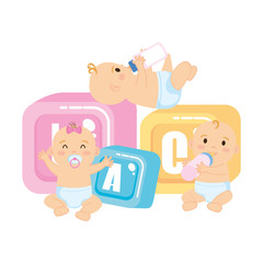 little babies with alphabet blocks toys icons