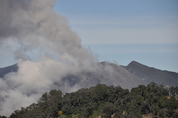 Fototapeta na wymiar Eruption of Turrialba volcano in Costa Rica seen from the slope of Irazu volcano.