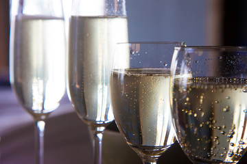 Glasses With Champagne On The Table In The Restaurant