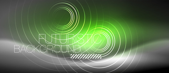 Neon circles abstract background, shiny lines