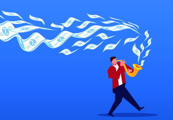 A lot of money flew out of the businessman's trumpet © wei wan
