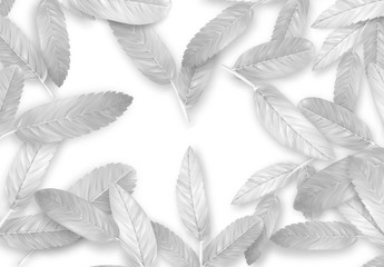 Leaves vector background. Minimal surrealism in silver colors.