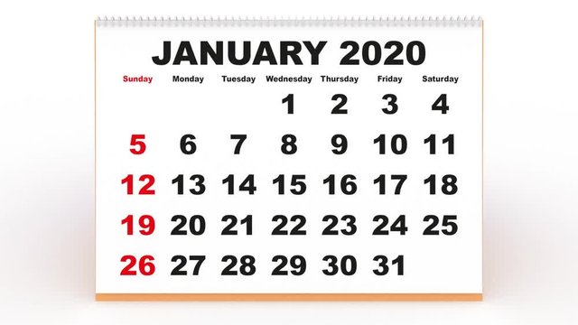 monthly sheets passing in a desk calendar for 2020. new year 2020 calendar in english. Week starts on sunday