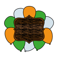 balloons helium floating with wooden label