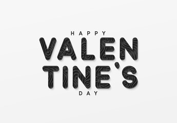 Happy Valentines Day, black cramped paper art.