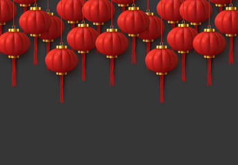Fototapeta na wymiar Background Chinese red lanterns hanging on ribbon