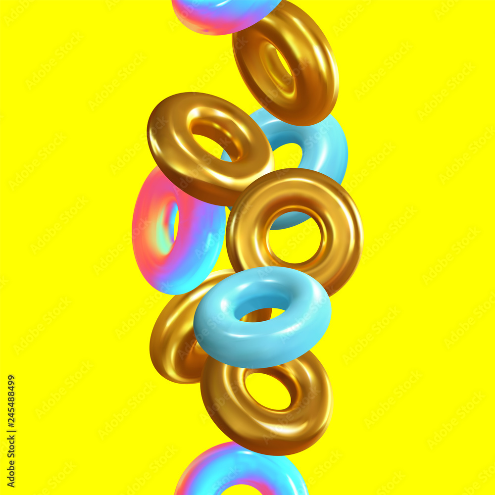 Poster modern abstract background. gradient colorful composition 3d shapes ring. minimal design vector illu