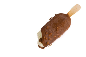Chocolate popsicle Ice cream isolated on white background with selective focus and crop fragment