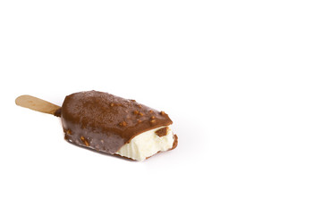 Chocolate popsicle Ice cream isolated on white background with selective focus and crop fragment