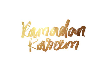 Ramadan Kareem. Text golden handwritten calligraphy. Lettering isolated on white background