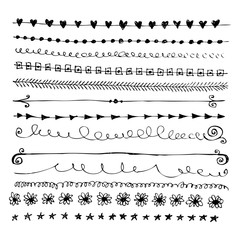 Obraz premium Hand drawn vector border line design elements set 