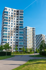 Fototapeta na wymiar Modern highrise apartment buildings seen in Munich, Germany
