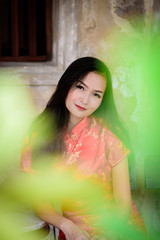 Portrait of Asian Chinese and Thai girl with Happy Chinese New Year concept.