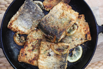 fried northern pike steaks with lemon, healthy low carb meal