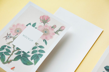 Floral wedding invitation card mockup